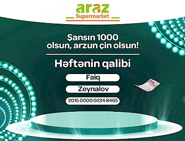 Определен победитель 21-й недели лотереи "Şansın 1000 olsun, arzun çin olsun"